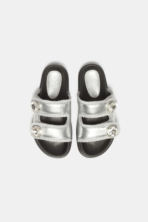 SUECOMMA BONNIE - 샌들 - Ruffle jewelry slipper(silver)