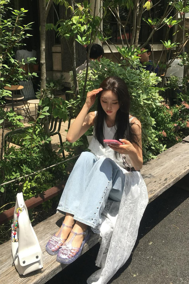 SUECOMMA BONNIE - 샌들 - [김나영 착용]Ribbon jelly sandal(grey)