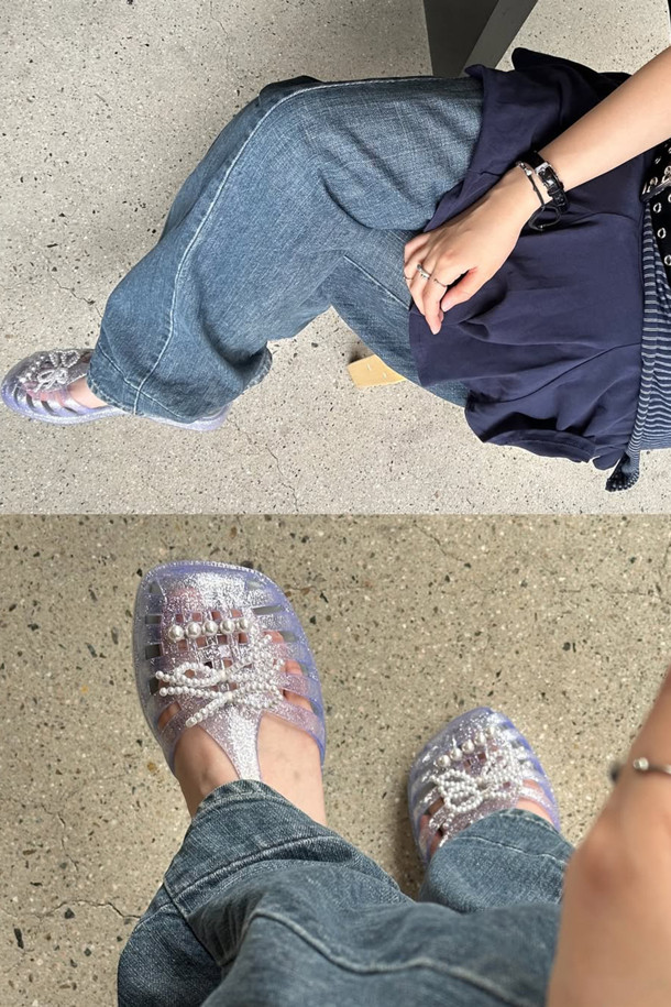 SUECOMMA BONNIE - 샌들 - [김나영 착용]Ribbon jelly sandal(grey)