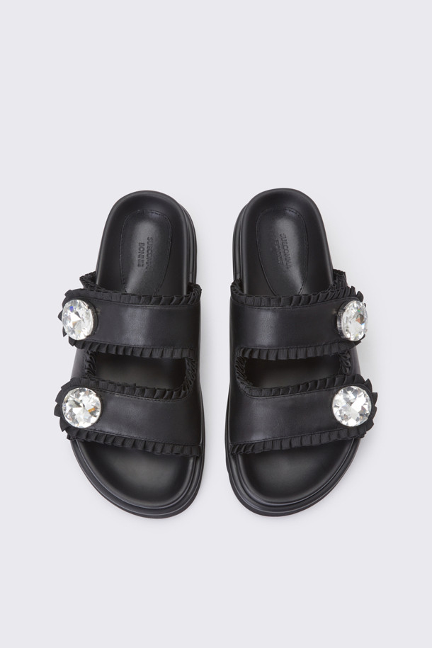SUECOMMA BONNIE - 샌들 - Ruffle jewelry slipper(black)