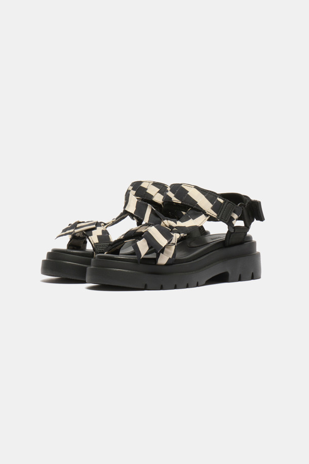 SUECOMMA BONNIE - 샌들 - Stripe ribbon sandal(black)