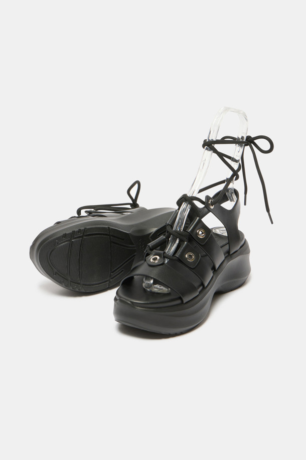 SUECOMMA BONNIE - 샌들 - Lace-up platform sandal(black)