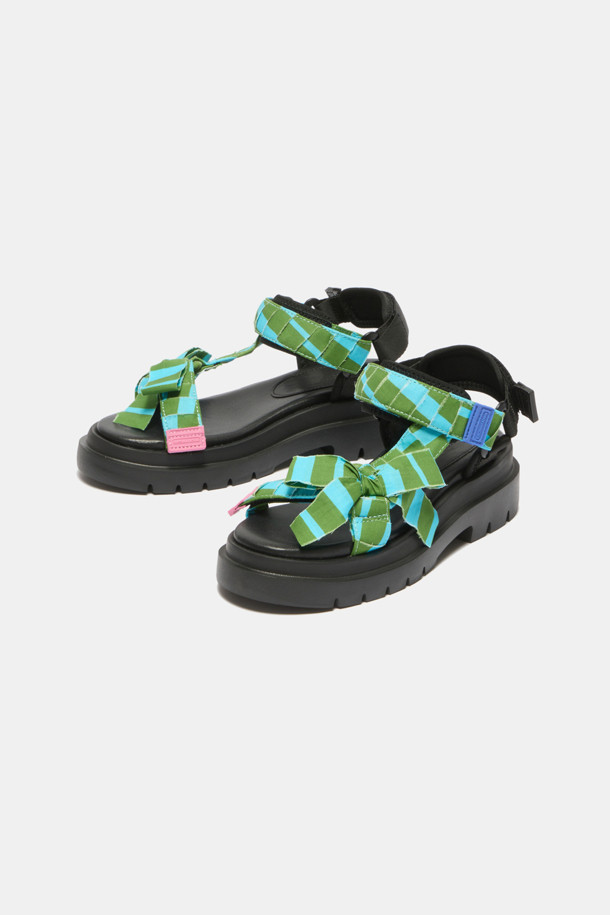 SUECOMMA BONNIE - 샌들 - [김나영 착용]Stripe ribbon sandal(green)