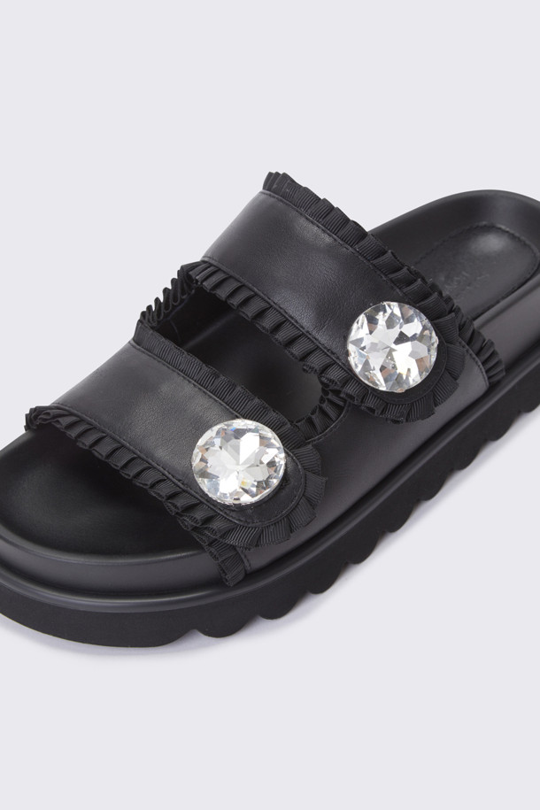SUECOMMA BONNIE - 샌들 - Ruffle jewelry slipper(black)