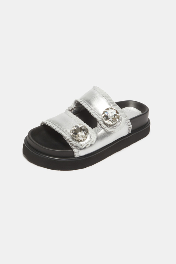 SUECOMMA BONNIE - 샌들 - Ruffle jewelry slipper(silver)