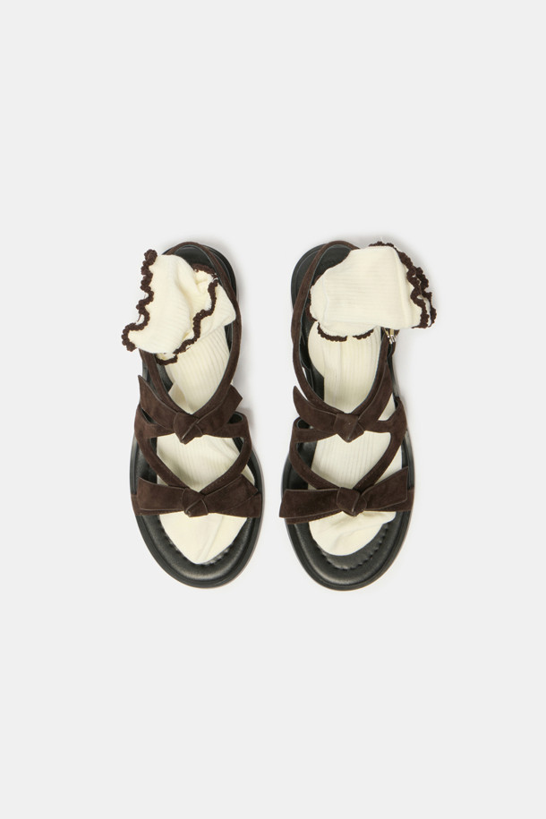 SUECOMMA BONNIE - 샌들 - Frangia ribbon sandal(brown)