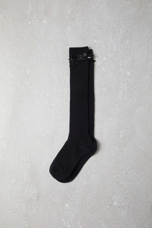 Fev_Ribbon knee socks(black)