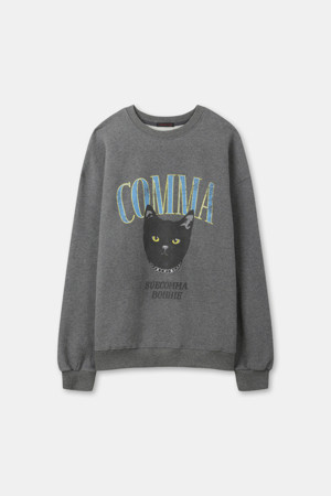 Comma cat fleece-lined sweatshirt(grey)