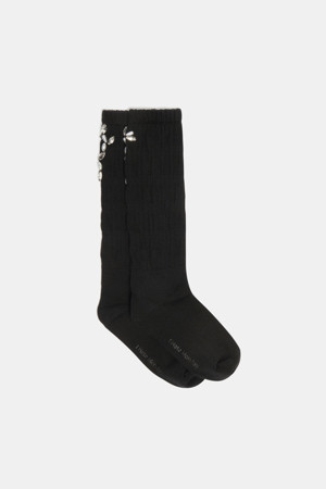 [IHM]Shirring Beaded Socks(black)