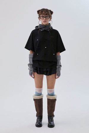 Ribbon pearl flower top(black)