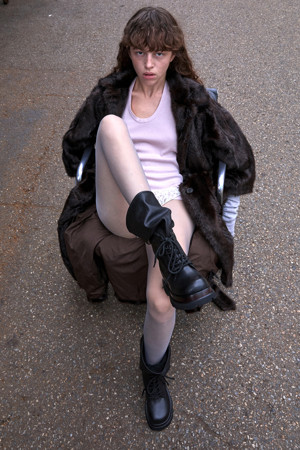 A-line lace-up boots(black)