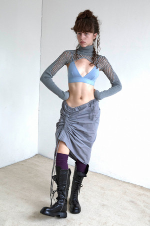 Lace-up long boots(black)