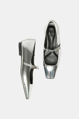 Square mary jane flats(silver)