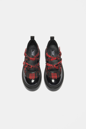 Britishoe tartan maryjane flats(red)