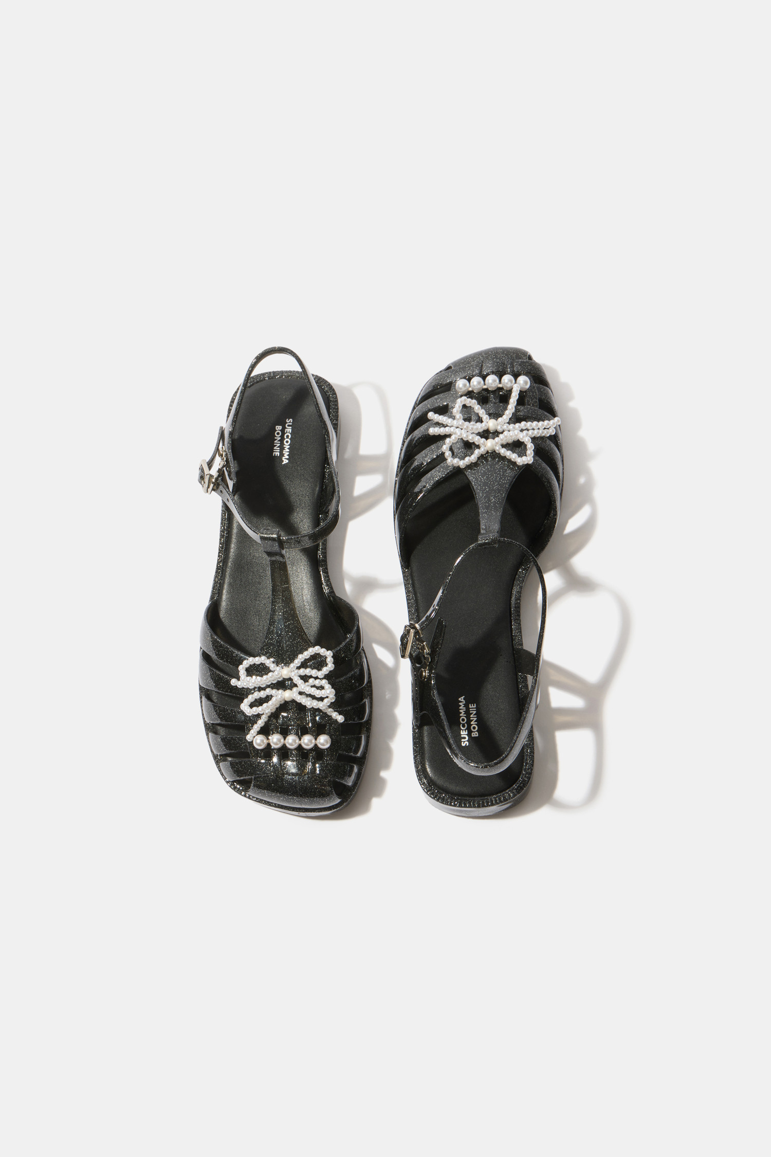 ★SUECOMMA BONNIE★ Flower jelly sandalblack DG2AM25050BLK SUECOMMA BONNIE] Ribbon jelly sandal(black)
