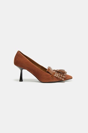 Tessel stud decorated heel pumps(brown)