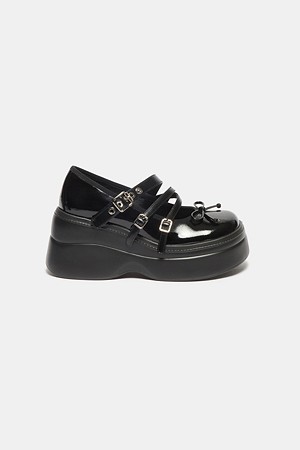 Triple strap mary jane flats(black)