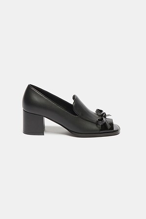 Ribbon line open-toe pumps(black)