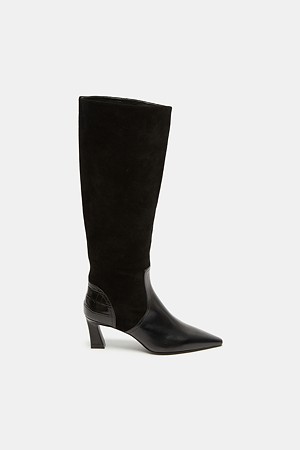 Suede leather combo long boots(black)