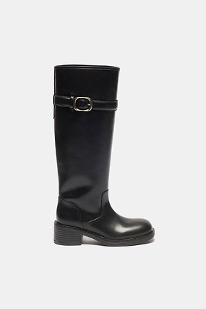 Metal buckle riding long boots(black)