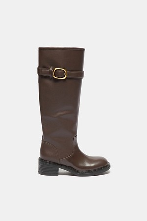 Metal buckle riding long boots(brown)
