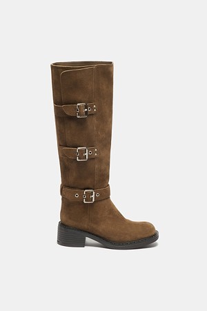Triple buckle long boots(beige)