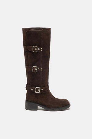 Triple buckle long boots(brown)