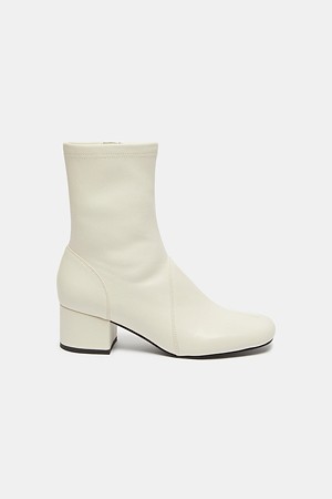Square toe stretch sock ankle boots(ivory)