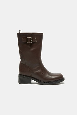 Belted biker middle boots(brown)