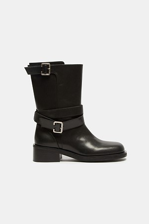 Double buckle middle boots(black)
