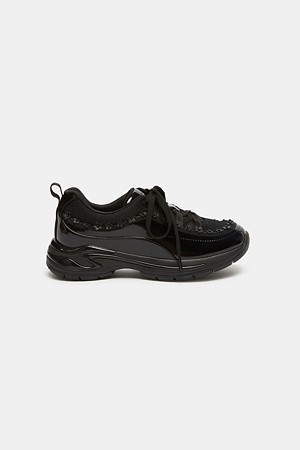 Floral lace-up sneakers(black)