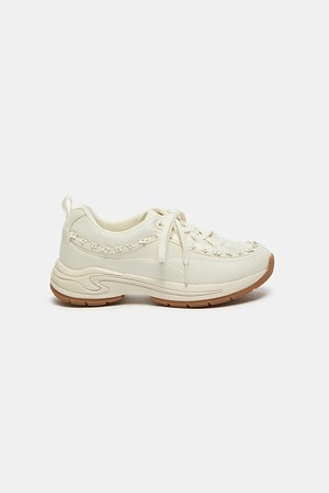Floral lace-up sneakers(ivory)
