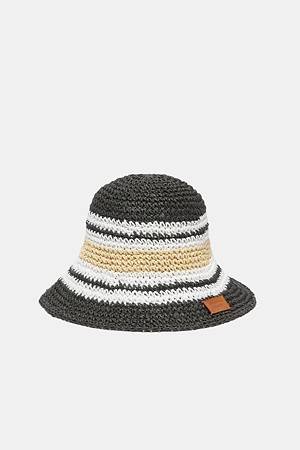 Stripe raffia hat(black)