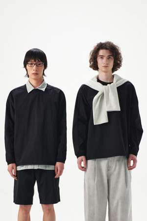 [series;] 블랙 나일론 우븐 오버핏 긴팔 티셔츠