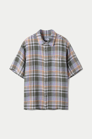 Italian Fabric 핫썸머 리넨 체크 반팔 셔츠