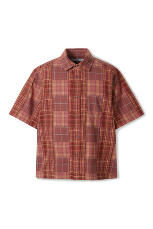 Japanese Fabric 핫썸머 체크 패치워크 반팔 셔츠
