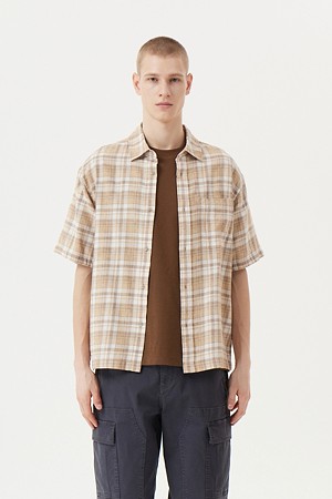 Japanese Fabric 날염 체크 반팔 셔츠