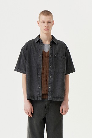 그레이 데님 반팔 셋업 아우터형 셔츠