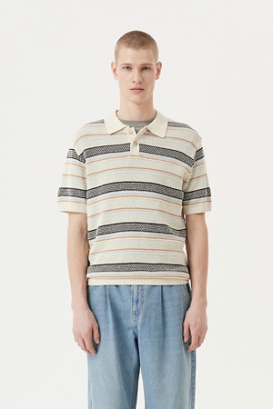 한지 패턴 하프 슬리브 폴로 스웨터