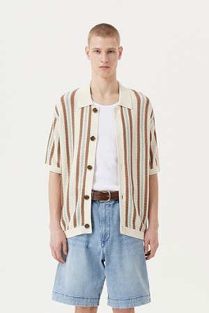 Paper yarn 패턴 루즈핏 하프 슬리브 가디건