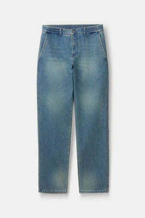 중청 워싱 테이퍼드 밴딩 데님