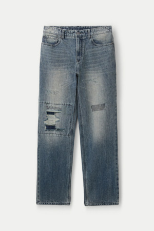 데미지 루즈 스트레이트 밴딩 데님