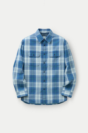 인디고 워싱 민트 핀 체크 셔츠					