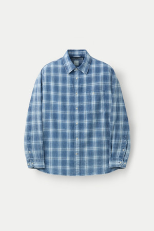 인디고 워싱 린넨혼방 체크셔츠
