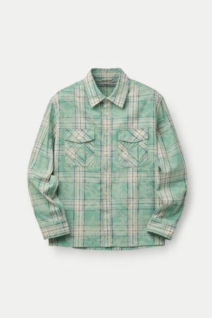 민트 워싱 체크 오버형 셔츠					