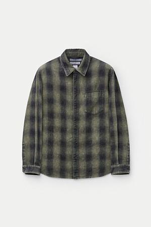 [ISLAND DENIM] 워싱 카키 체크셔츠(릴렉스핏)					