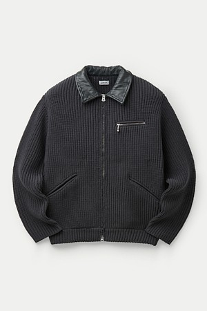 JIEDA LEATHER-COLLAR KNIT WORK JACKET					