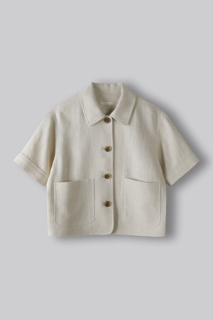 CROP LINEN JACKET  - OATMEAL (247)