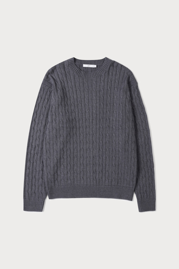[24/7 series] COTTON CABLE KNIT SWEATER (247)_GREY_0