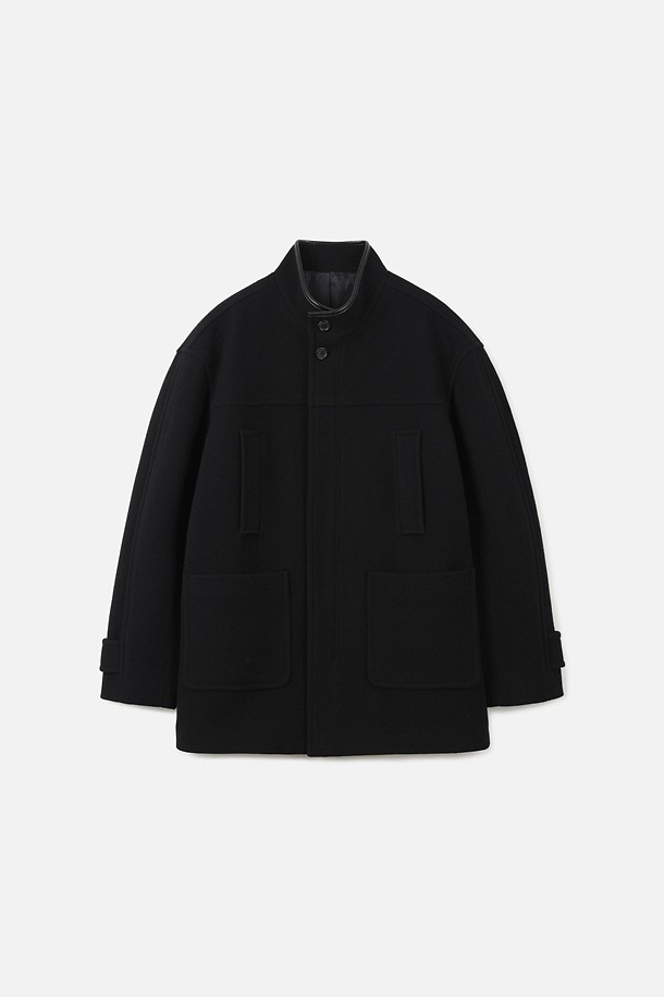 LEATHER TRIM CASHMERE BLEND HALF COAT (247)_BLACK_0